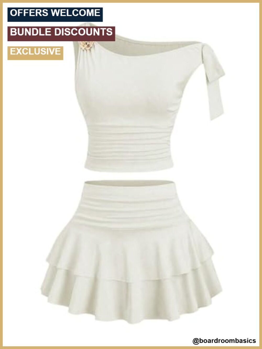 Two Piece Ruched Crop Top and A-Line Mini Skirt Set Women's Casual Outfit